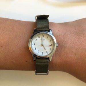 Delicate Timex for J. Crew Watch w/ olive band